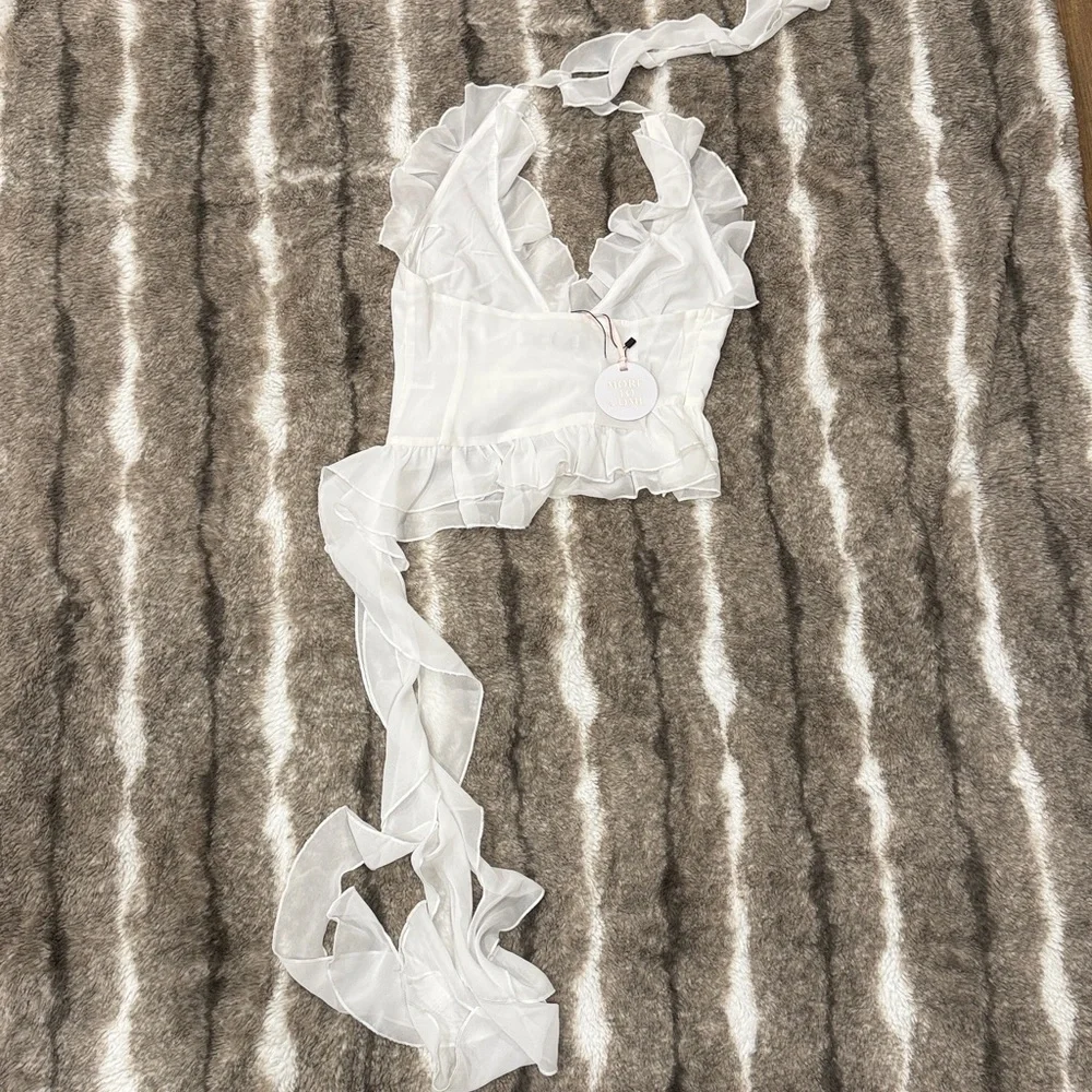 More to Come Elegant White Ruffle Crop Top - Picture 2 of 4
